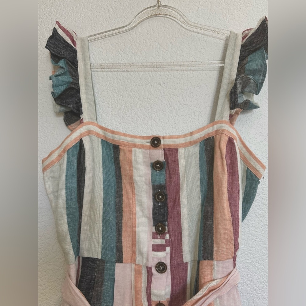 J CREW Linen Button-up midi dress in mixed stripe Multicolor Sleeveless Lined - Picture 7 of 15